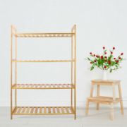 Tall 4 Tier Bamboo Wood Storage Rack Kitchen Shelving