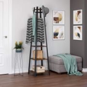 Coat Rack With 8 Dual Hooks And 4-Tier Storage Shelves