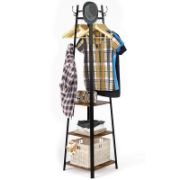 Coat Rack With 8 Dual Hooks And 4-Tier Storage Shelves