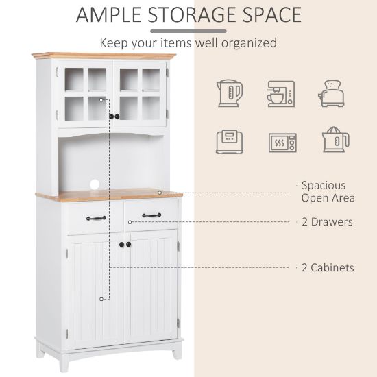 Coasta Style Kitchen Buffet and Hutch Wooden Storage Cabinet with Framed Glass Door