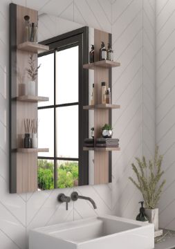 Show details for Giulia – Natural Wood Mirror with Multi-Use Storage Shelves Picture of Giulia – Natural Wood Mirror with Multi-Use Storage Shelves