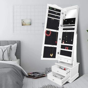 Show details for Rotana White Jewelry Armoire with Mirror Picture of Rotana White Jewelry Armoire with Mirror