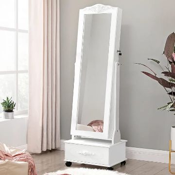 Show details for Luxuros Wide Jewelry Cabinet with full length mirror Picture of Luxuros Wide Jewelry Cabinet with full length mirror
