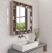 Gokcha wood mirror in oak with storage shelves