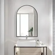 BEAUTYPEAK Wall Mounted Mirror, Bathroom Mirror, Black Vanity Wall Mirror w Metal Frame