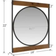 Gnana Round Wall Mirror with Rectangle Wood Frame