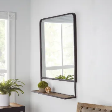 Better Homes & Gardens Industrial Metal Vanity Wall Mirror with Foldable Wood Better Homes & Gardens Industrial Metal Vanity Wall Mirror with Foldable Wood