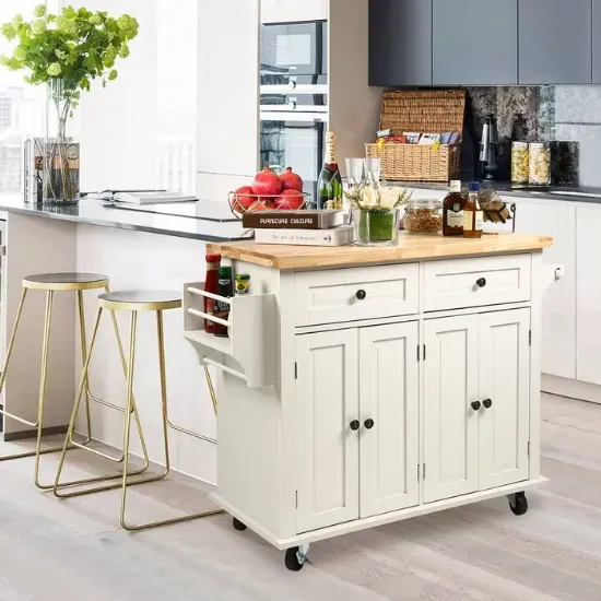 43 Wide Rolling Kitchen Island with Solid Wood Top