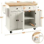 43 Wide Rolling Kitchen Island with Solid Wood Top