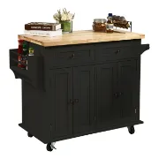 43 Wide Rolling Kitchen Island with Solid Wood Top