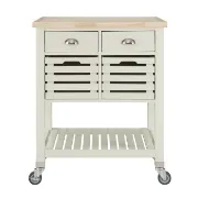 Auberon Wide Rolling Kitchen Cart with Solid Wood Top