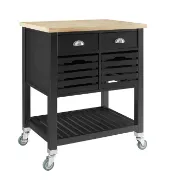 Auberon Wide Rolling Kitchen Cart with Solid Wood Top