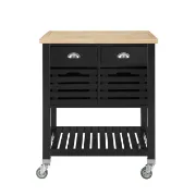 Auberon Wide Rolling Kitchen Cart with Solid Wood Top