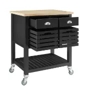 Auberon Wide Rolling Kitchen Cart with Solid Wood Top