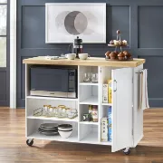 Drolet 48'' Wide Rolling Kitchen Cart with Solid Wood Top