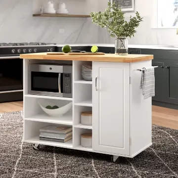 Drolet 48'' Wide Rolling Kitchen Cart with Solid Wood Top Drolet 48'' Wide Rolling Kitchen Cart with Solid Wood Top