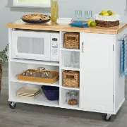 Drolet 48'' Wide Rolling Kitchen Cart with Solid Wood Top