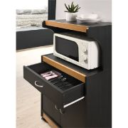 Pemberly Row Wood Microwave Kitchen Cart with Open Storage in Black Beech