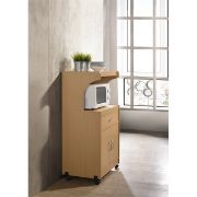 Pemberly Row Wood Microwave Kitchen Cart with Open Storage in Black Beech