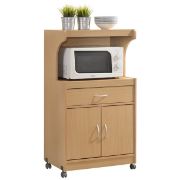 Pemberly Row Wood Microwave Kitchen Cart with Open Storage in Black Beech