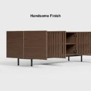 Japandi Slatted Media Console Wood TV Stand in Walnut with Shelves