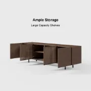 Japandi Slatted Media Console Wood TV Stand in Walnut with Shelves