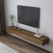 Mid Century Floating Wood TV Stand in Walnut with 3 Drawers