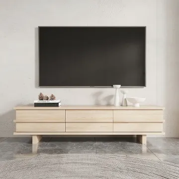 Rectangle Wood TV Stand in Nature Media Console with 3 Drawers Rectangle Wood TV Stand in Nature Media Console with 3 Drawers
