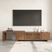 Japandi 63 to 83 Walnut Retracted & Extendable TV Stand with 4 Shelves Up to 85