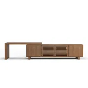 Japandi 63 to 83 Walnut Retracted & Extendable TV Stand with 4 Shelves Up to 85