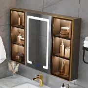 Black Wall-mounted LED Lighted Bathroom Medicine Cabinet Vanity Mirror with Storage