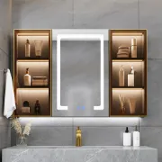 Black Wall-mounted LED Lighted Bathroom Medicine Cabinet Vanity Mirror with Storage