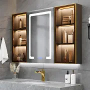 Black Wall-mounted LED Lighted Bathroom Medicine Cabinet Vanity Mirror with Storage