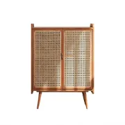 japandi Walnut Rattan Shoe Cabinet 2-Door 4-Shelf Shoe Organizer