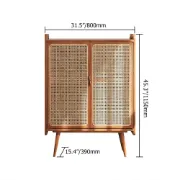 japandi Walnut Rattan Shoe Cabinet 2-Door 4-Shelf Shoe Organizer