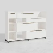 Nordic White Shoe Storage Cabinet with 7 Shelves 5 Drawers Entryway Shoe Storage