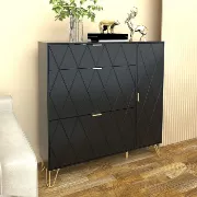 Black Aadhyareddy 16 Pairs Manufactured Wood Shoe Storage Cabinet