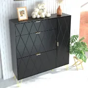 Black Aadhyareddy 16 Pairs Manufactured Wood Shoe Storage Cabinet