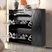 Black Aadhyareddy 16 Pairs Manufactured Wood Shoe Storage Cabinet