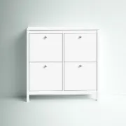 White Mchone 16 Pairs Manufactured Wood Shoe Storage Cabinet