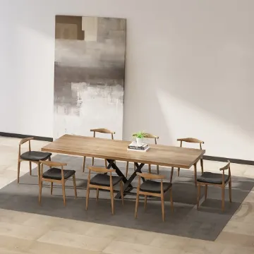 Show details for Donan Wood and Metal Dining Table Picture of Donan Wood and Metal Dining Table