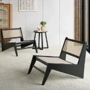 Picture of Japandi Black Rattan and Wood Lounge Chair 