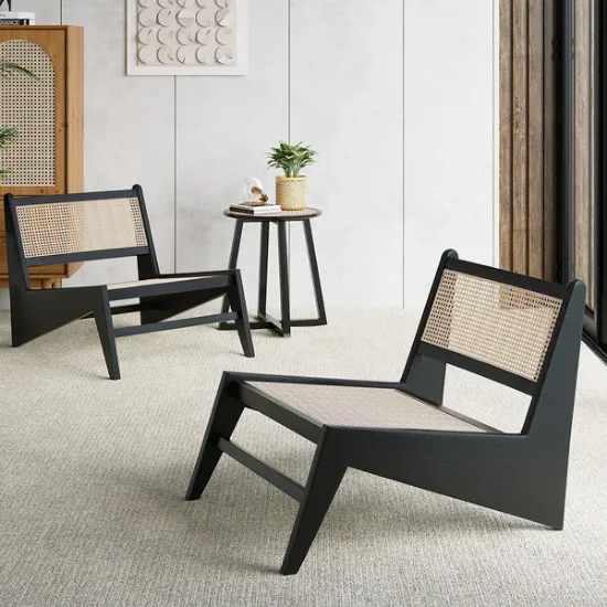 Picture of Japandi Black Rattan and Wood Lounge Chair 