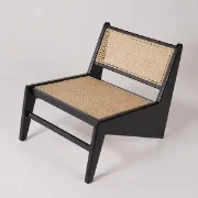 Picture of Japandi Black Rattan and Wood Lounge Chair 