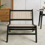 Picture of Japandi Black Rattan and Wood Lounge Chair 