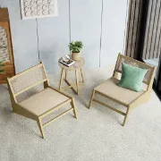 Picture of Japandi Black Rattan and Wood Lounge Chair 