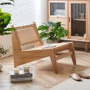 Picture of Japandi Black Rattan and Wood Lounge Chair 