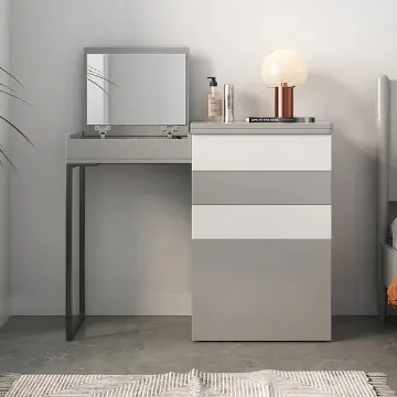 Enoro Makeup Vanity with Mirror Foldable Dressing Table with Stool & Hidden Drawer - Natural wood Enoro Makeup Vanity with Mirror Foldable Dressing Table with Stool & Hidden Drawer - Natural wood