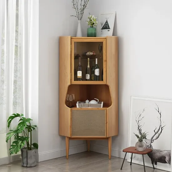 Picture of Hutch Natural Corner Cabinet 2-Door with Rattan