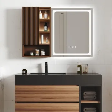 Show details for Julia lighted bathroom mirror with moving back storage Picture of Julia lighted bathroom mirror with moving back storage